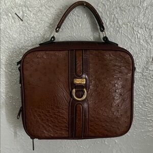 Brown Women's Leather Top-Handle Briefcase with Gold Accent